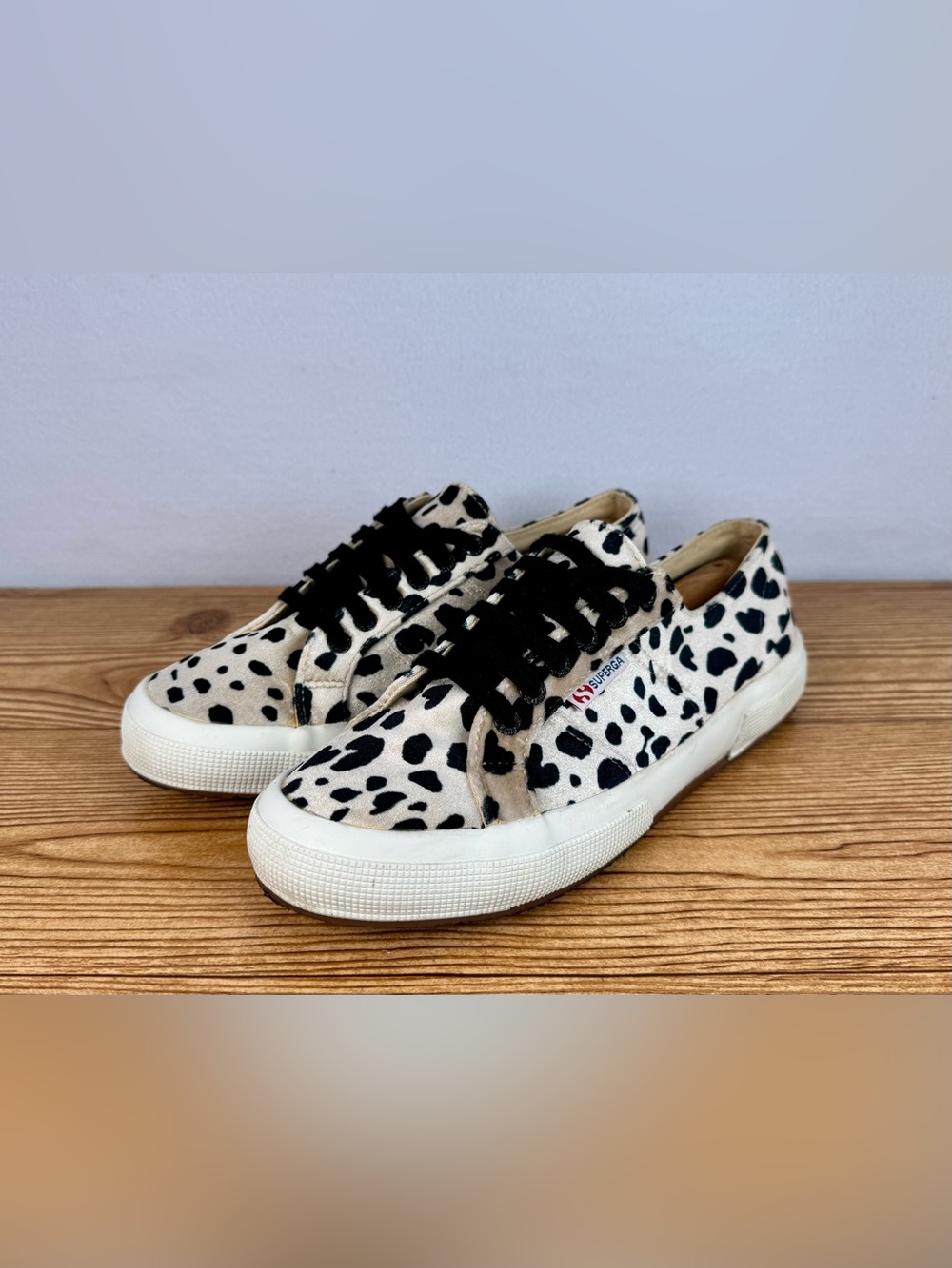 Superga Womens 9.5 Velvet Animal Print Sneakers Beige Black EU 41 Low Top